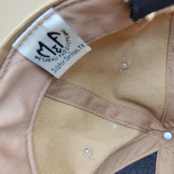 Justin Boots Tan with Barbwire Bill Adjustable Cap/Hat Rare Made In USA Brown - Picture 10 of 10